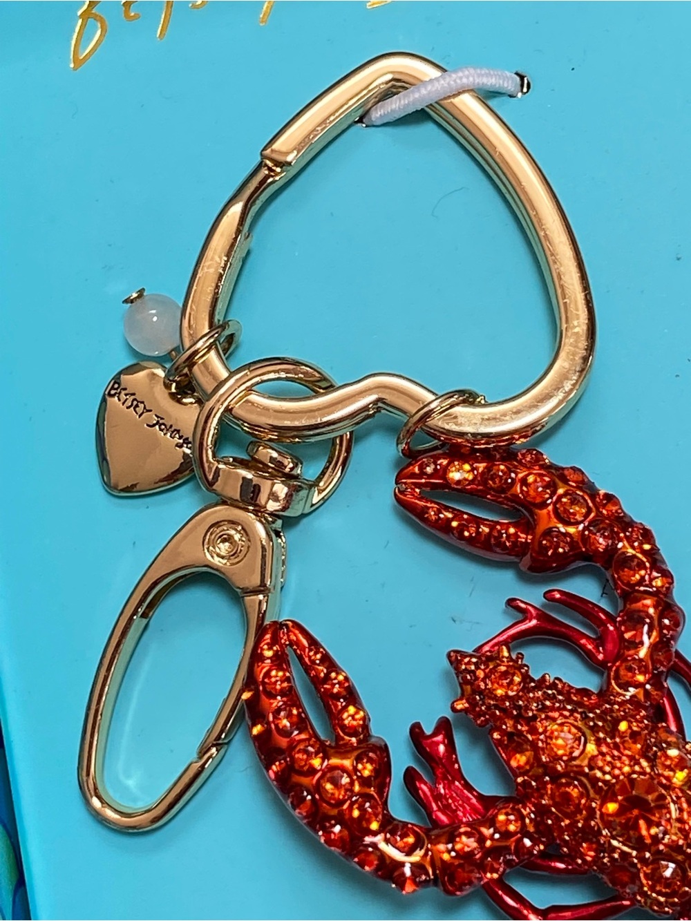 Betsey Johnson Red Crystal GlitterLobster Keychain NIB with Pearl Accent, gold - Picture 6 of 12